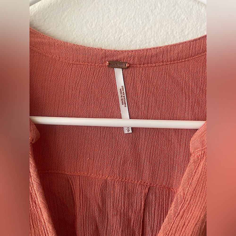 Free People Pink Boho Oversized V-Neck Long Sleeve Dress Women’s Size Small - Picture 5 of 7